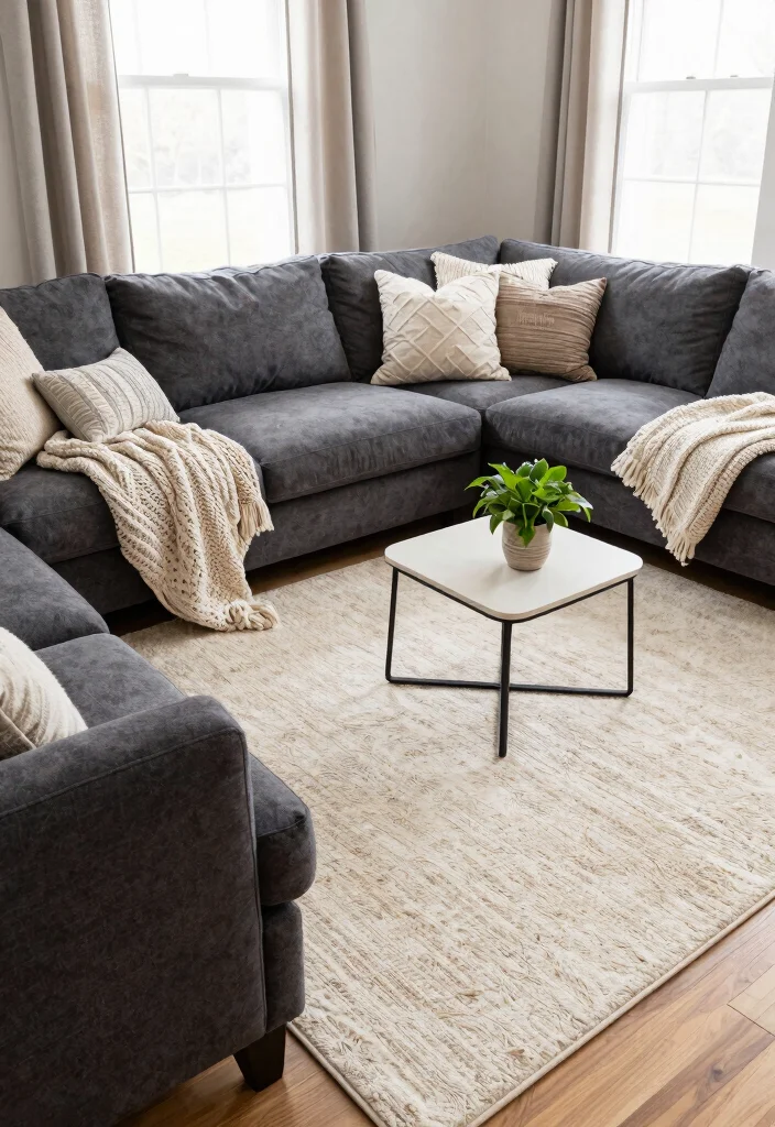 30 Charcoal Grey Couch Living Room Decor Ideas for a Cozy Modern Home - 2. Layered Textiles 1