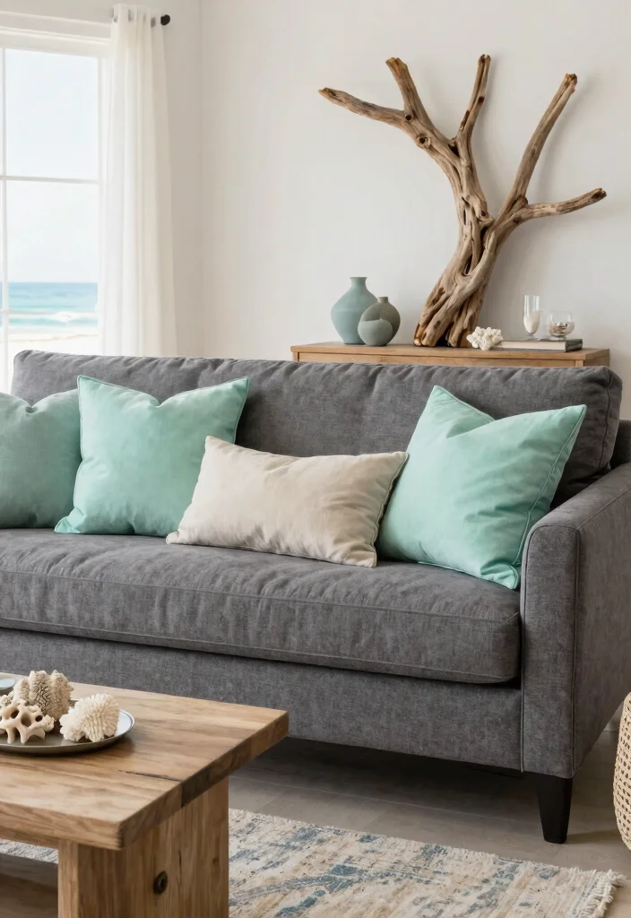 30 Charcoal Grey Couch Living Room Decor Ideas for a Cozy Modern Home - 23. Coastal Vibes 1