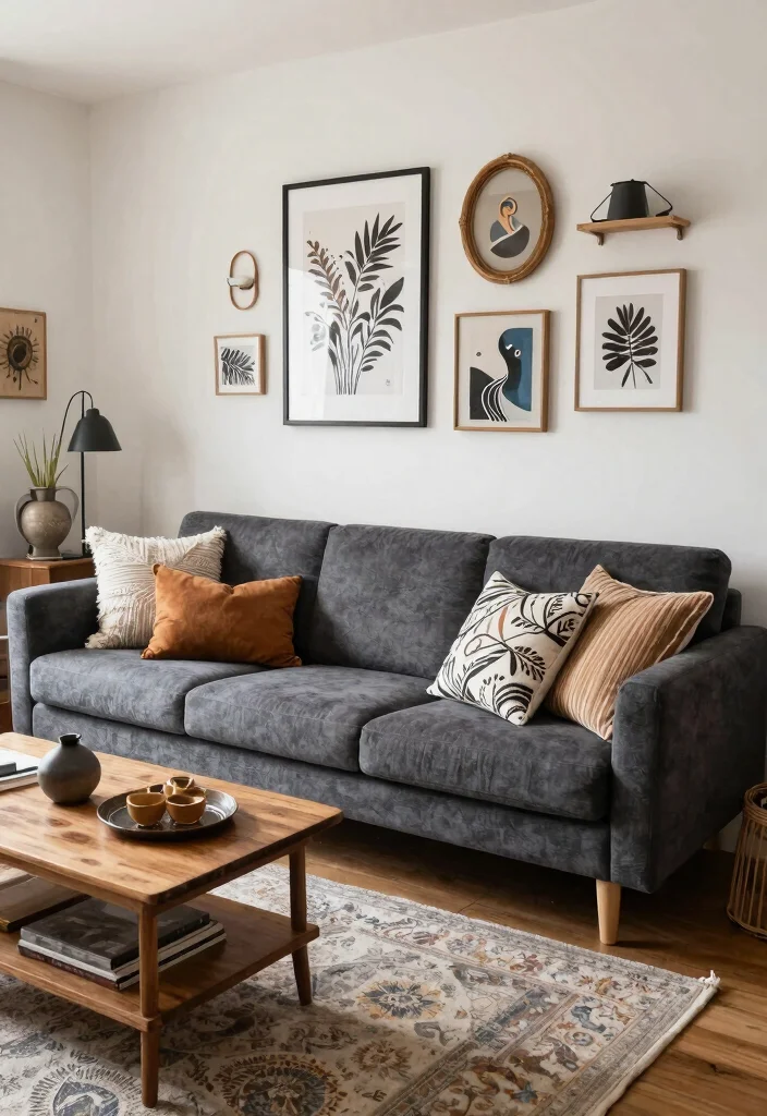 30 Charcoal Grey Couch Living Room Decor Ideas for a Cozy Modern Home - 30. Combining Different Styles 1