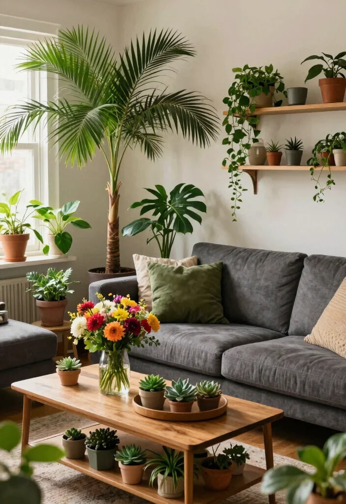 30 Charcoal Grey Couch Living Room Decor Ideas for a Cozy Modern Home - 7. Integrating Nature with Plants 1