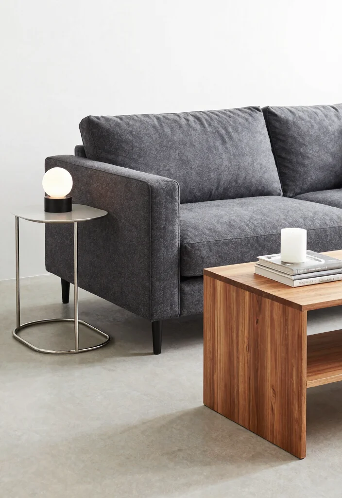 30 Charcoal Grey Couch Living Room Decor Ideas for a Cozy Modern Home - 8. Chic Side Tables 1