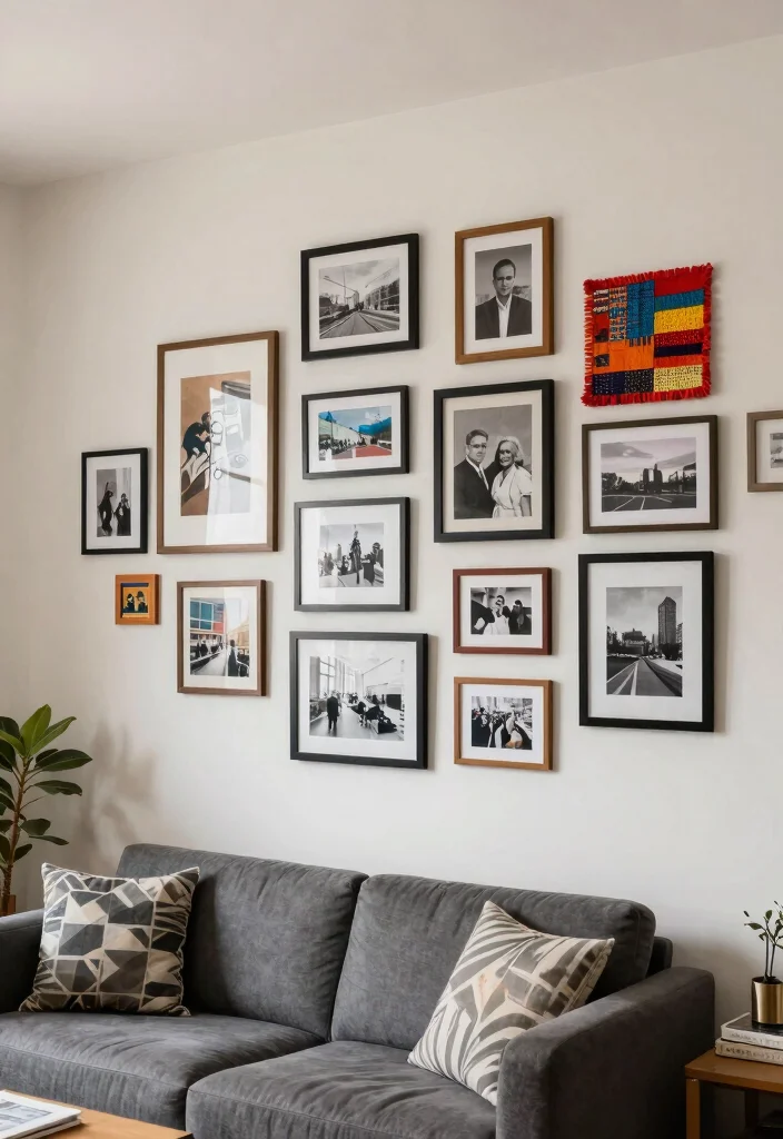 30 College Living Room Decor Ideas for a Cute Budget Friendly Space - 10. Gallery Wall 1