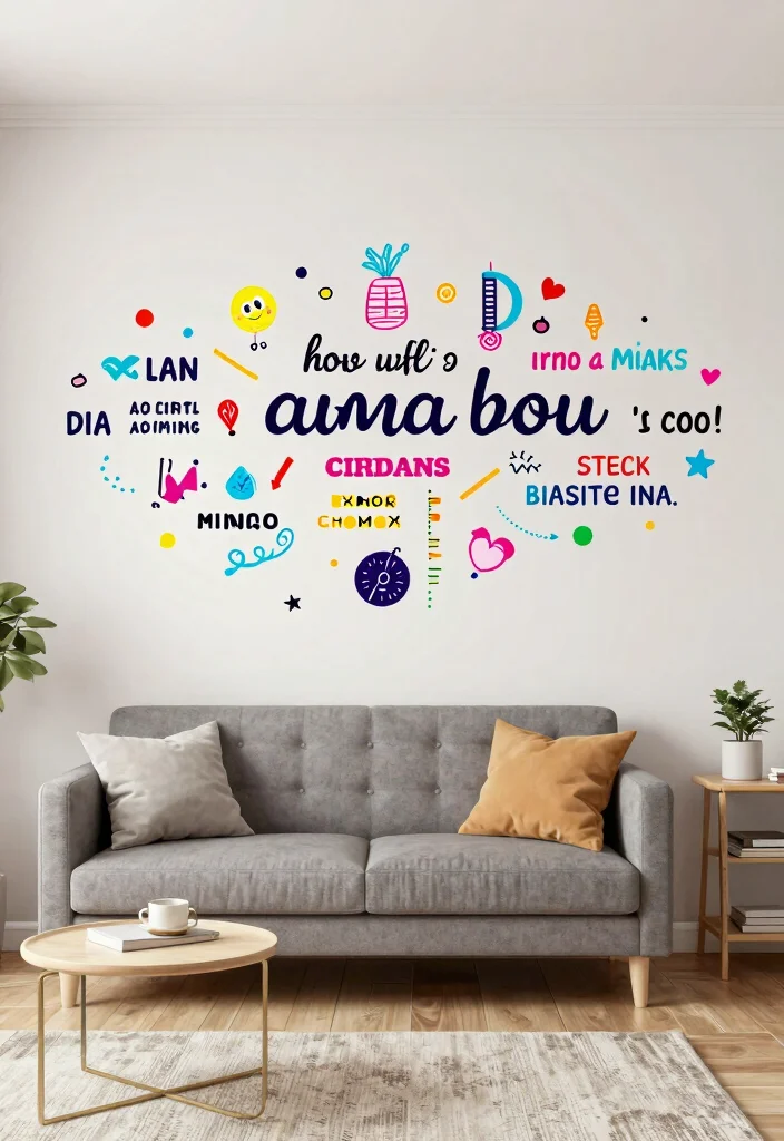 30 College Living Room Decor Ideas for a Cute Budget Friendly Space - 27. Wall Decals 1