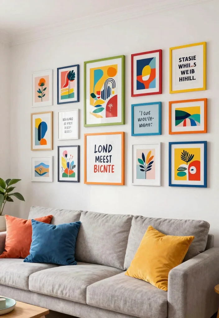 30 Colourful Living Room Decor Ideas for a Fun Modern Space - 11. Bright and Cheerful Wall Art 1