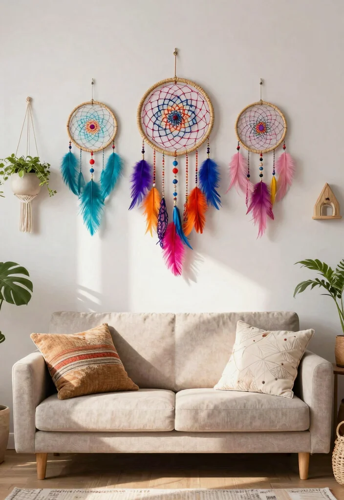 30 Colourful Living Room Decor Ideas for a Fun Modern Space - 15. Bohemian Dreamcatchers 1