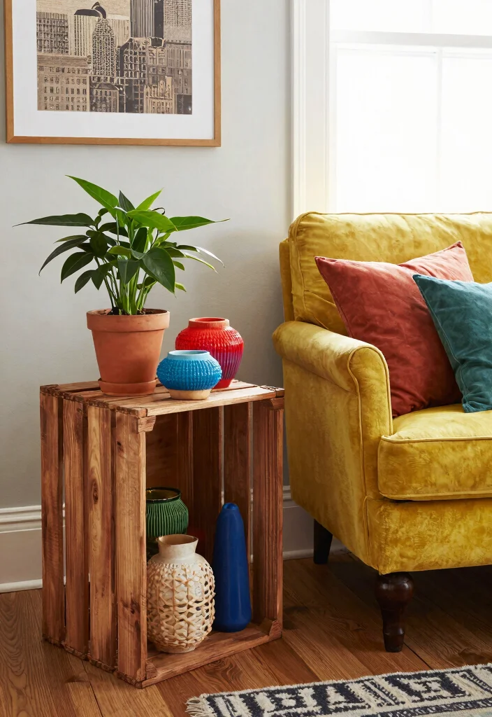 30 Colourful Living Room Decor Ideas for a Fun Modern Space - 17. Upcycled Decor Pieces 1