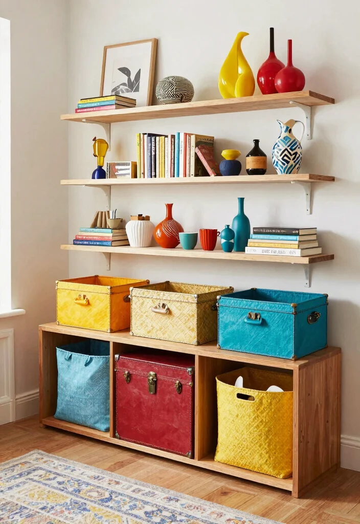 30 Colourful Living Room Decor Ideas for a Fun Modern Space - 20. Fun and Functional Storage 1