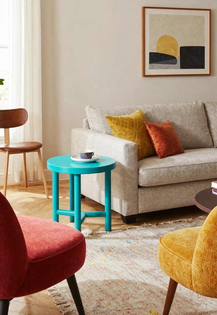 30 Colourful Living Room Decor Ideas for a Fun Modern Space - 22. Colorful Accent Furniture 1