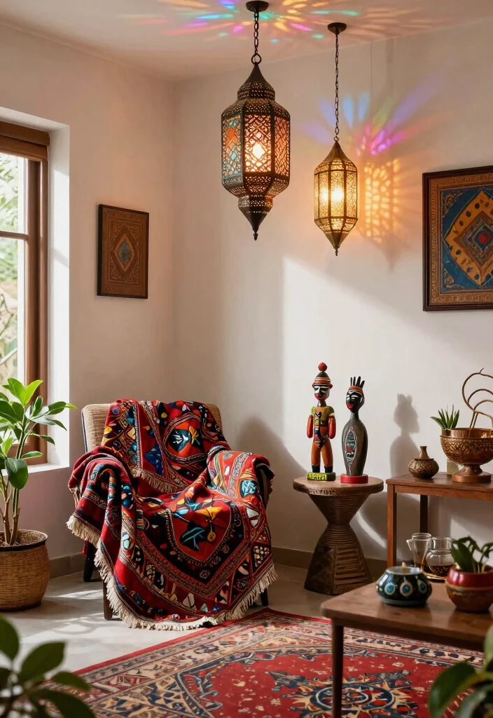 30 Colourful Living Room Decor Ideas for a Fun Modern Space - 23. Cultural Influence Decor 1