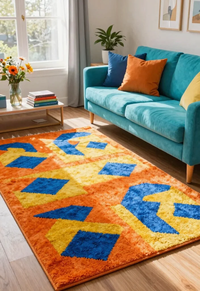 30 Colourful Living Room Decor Ideas for a Fun Modern Space - 3. Playful Rugs 1