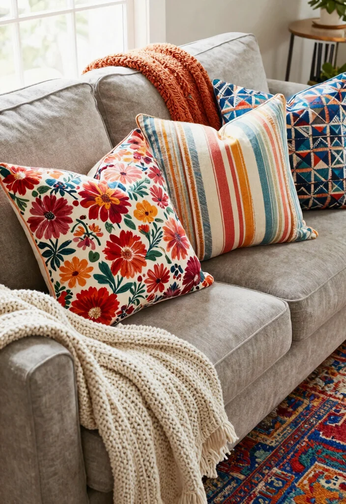 30 Colourful Living Room Decor Ideas for a Fun Modern Space - 6. Vibrant Throw Pillows 1