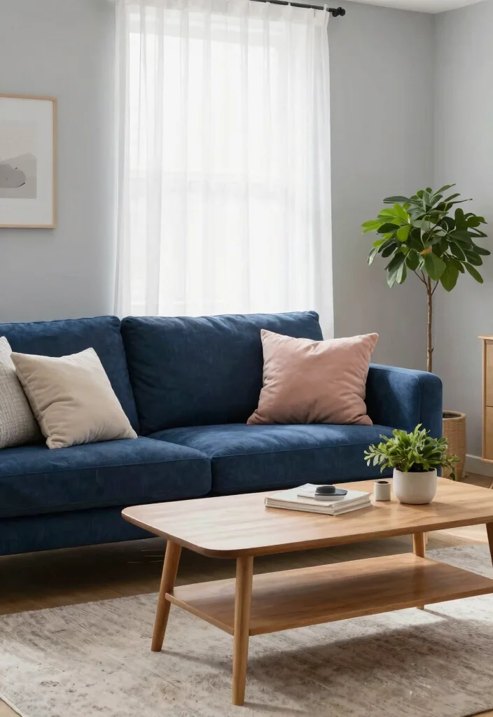 30 Dark Blue Couch Living Room Decor Ideas for a Rich Elegant Look - 1. Contrast with Light Colors 1