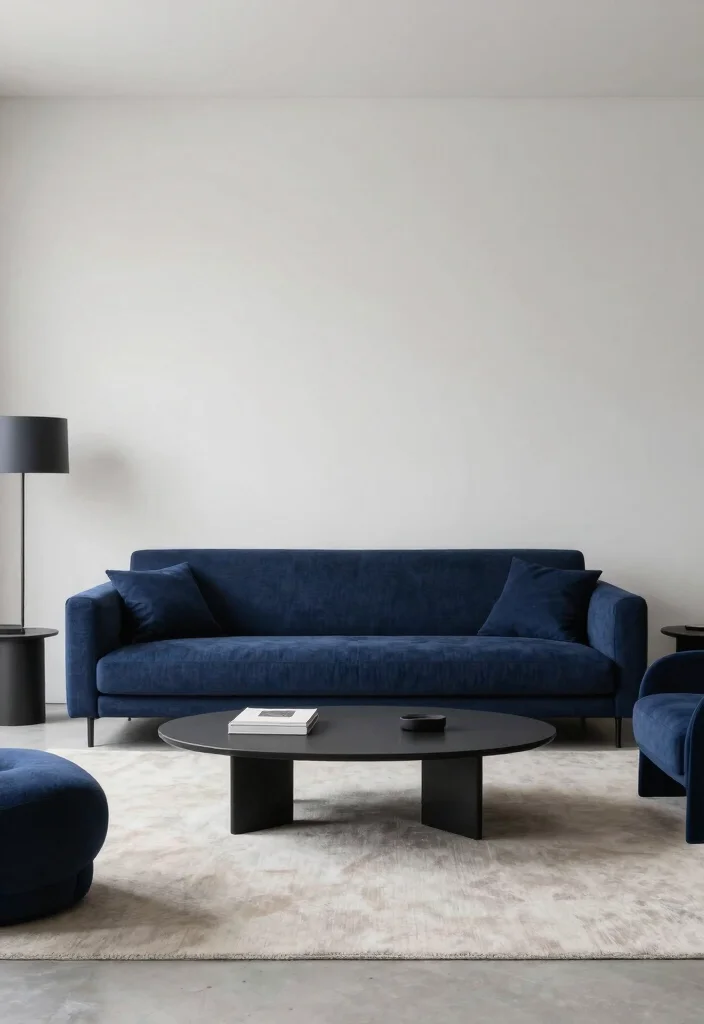 30 Dark Blue Couch Living Room Decor Ideas for a Rich Elegant Look - 15. Celebrate Minimalism 1