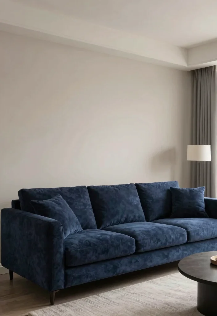 30 Dark Blue Couch Living Room Decor Ideas for a Rich Elegant Look - 23. Balance Color with Neutrals 1