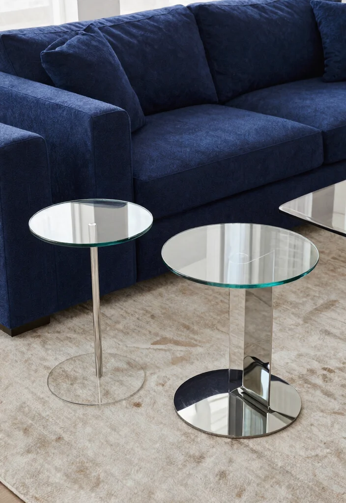30 Dark Blue Couch Living Room Decor Ideas for a Rich Elegant Look - 24. Choose Stylish Side Tables 1