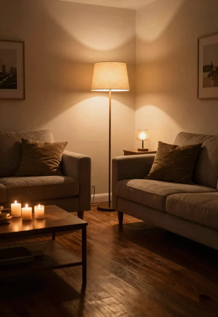 30 Dark Wood Floors Living Room Decor Ideas for a Warm Stylish Home - 11. Soft Lighting 1
