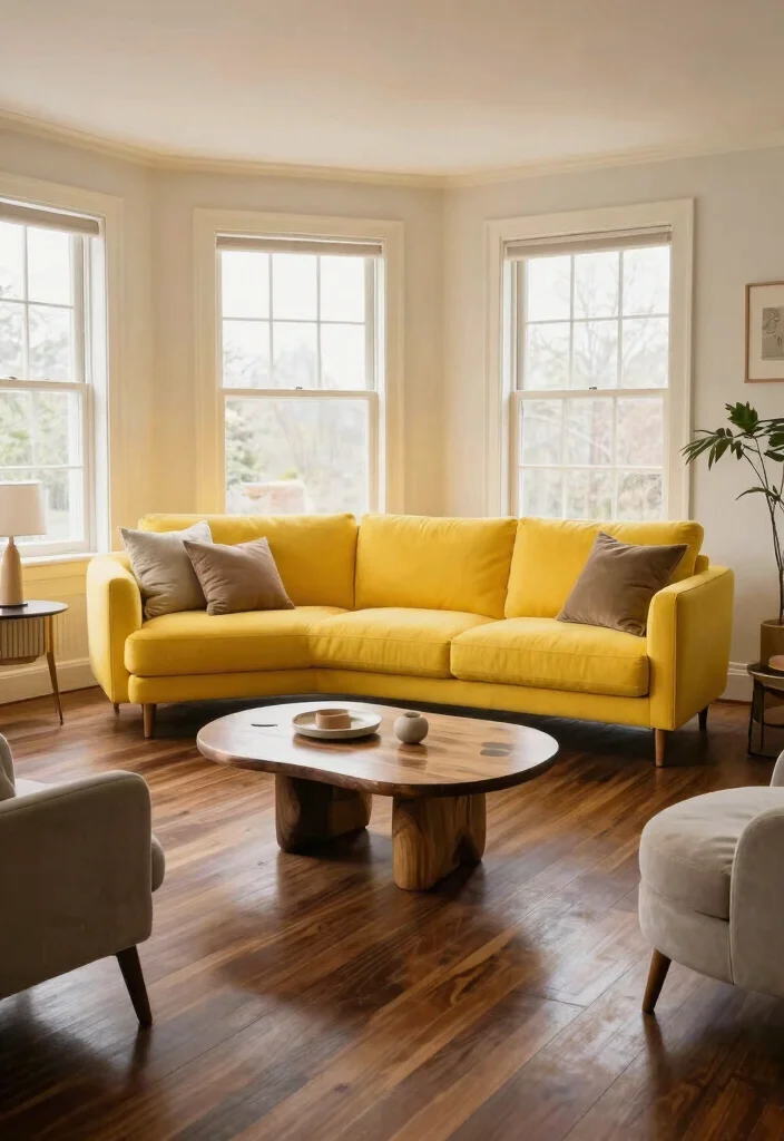 30 Dark Wood Floors Living Room Decor Ideas for a Warm Stylish Home - 13. Statement Furniture 1