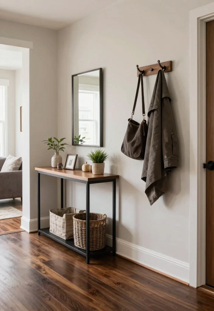 30 Dark Wood Floors Living Room Decor Ideas for a Warm Stylish Home - 19. Functional Entryway 1
