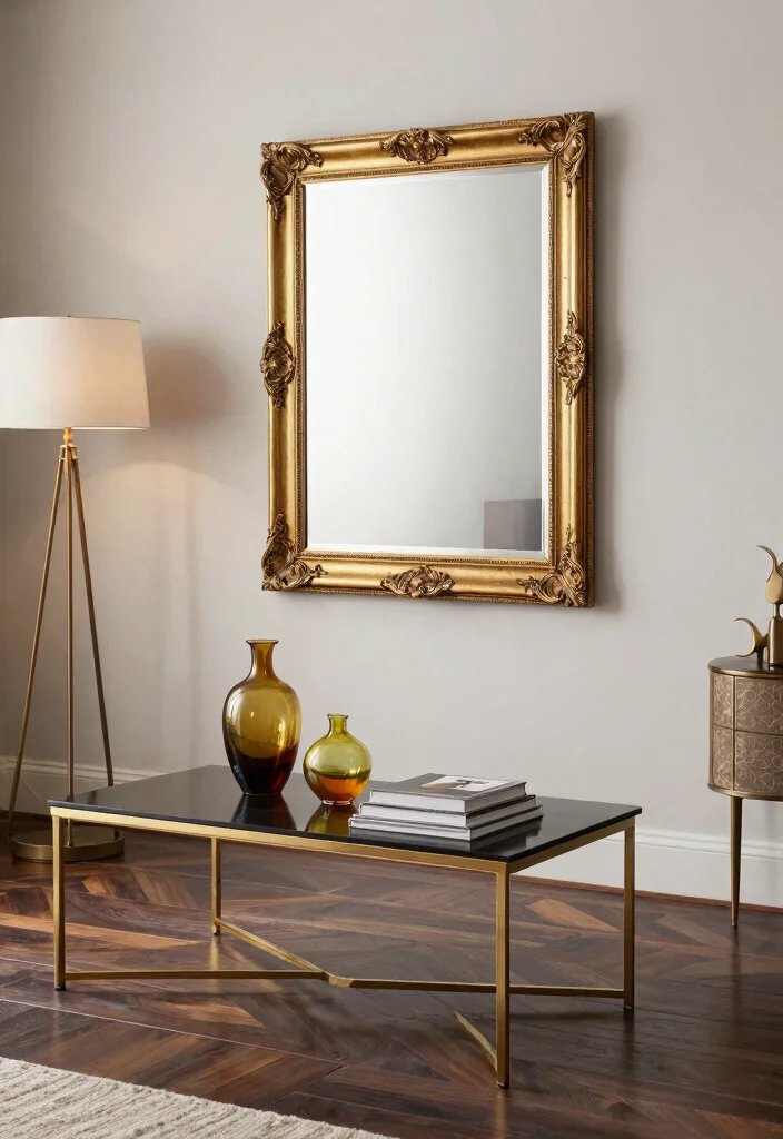 30 Dark Wood Floors Living Room Decor Ideas for a Warm Stylish Home - 23. Incorporating Gold Accents 1