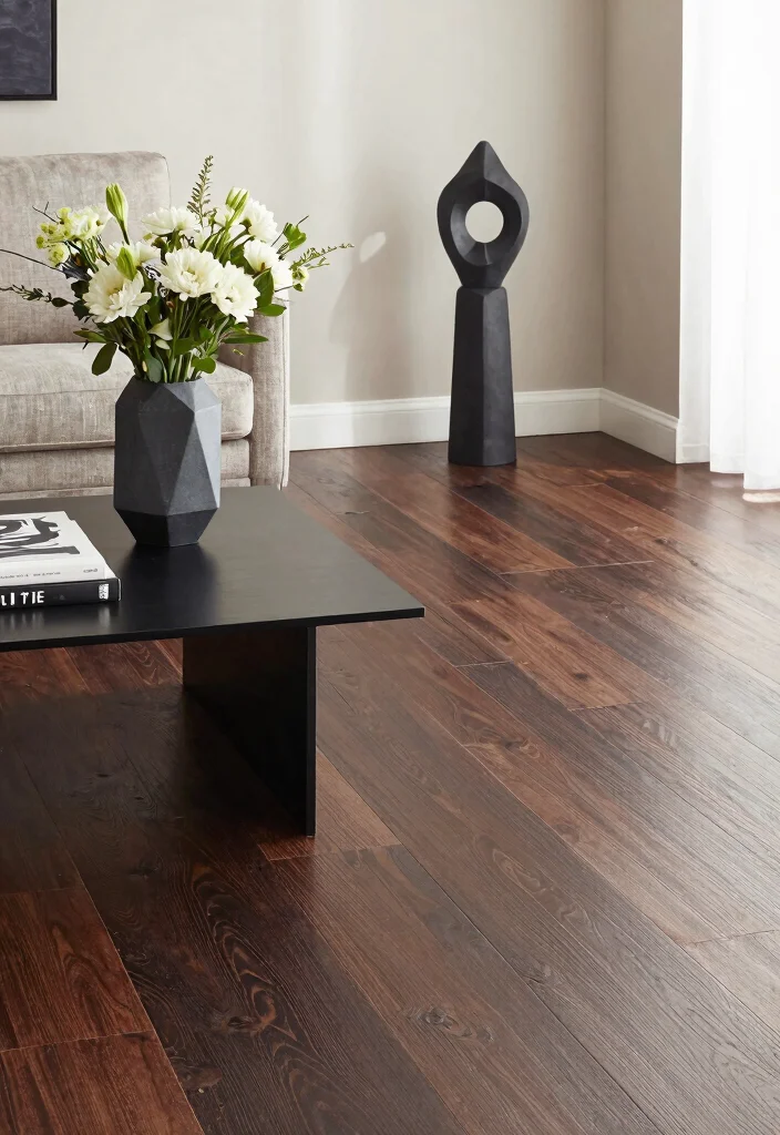 30 Dark Wood Floors Living Room Decor Ideas for a Warm Stylish Home - 27. Contemporary Accessories 1
