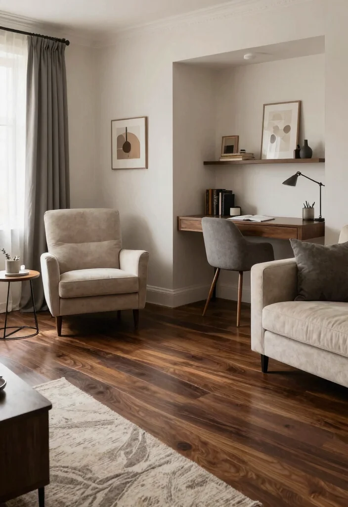 30 Dark Wood Floors Living Room Decor Ideas for a Warm Stylish Home - 28. Multi-Purpose Spaces 1