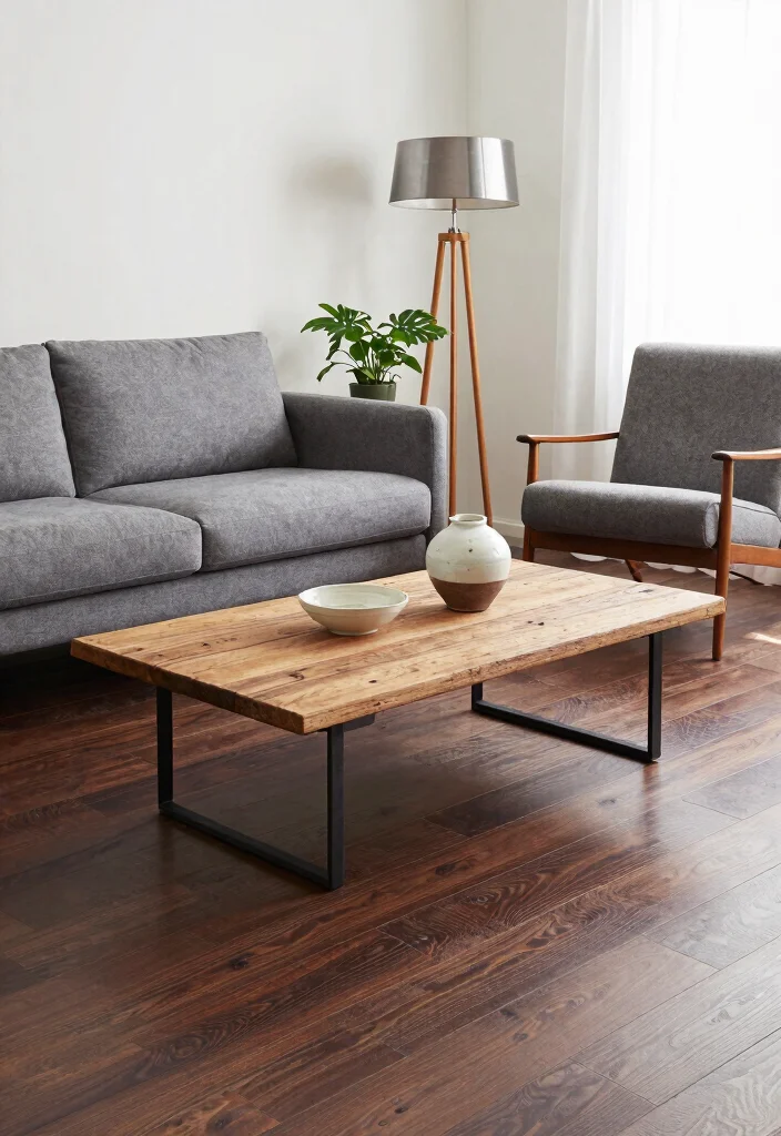 30 Dark Wood Floors Living Room Decor Ideas for a Warm Stylish Home - 3. Rustic Modern Furniture 1