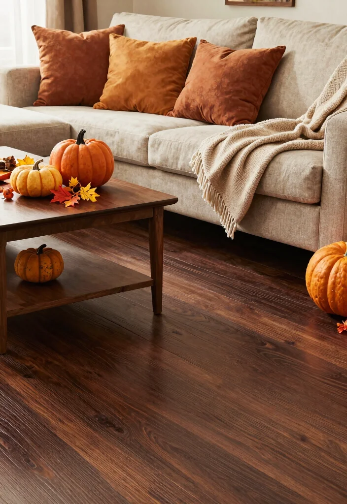 30 Dark Wood Floors Living Room Decor Ideas for a Warm Stylish Home - 30. Seasonal Decor Swaps 1