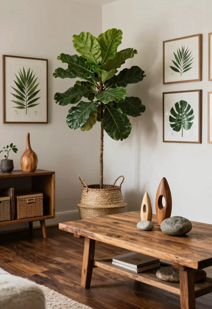 30 Dark Wood Floors Living Room Decor Ideas for a Warm Stylish Home - 7. Nature-Inspired Decor 1