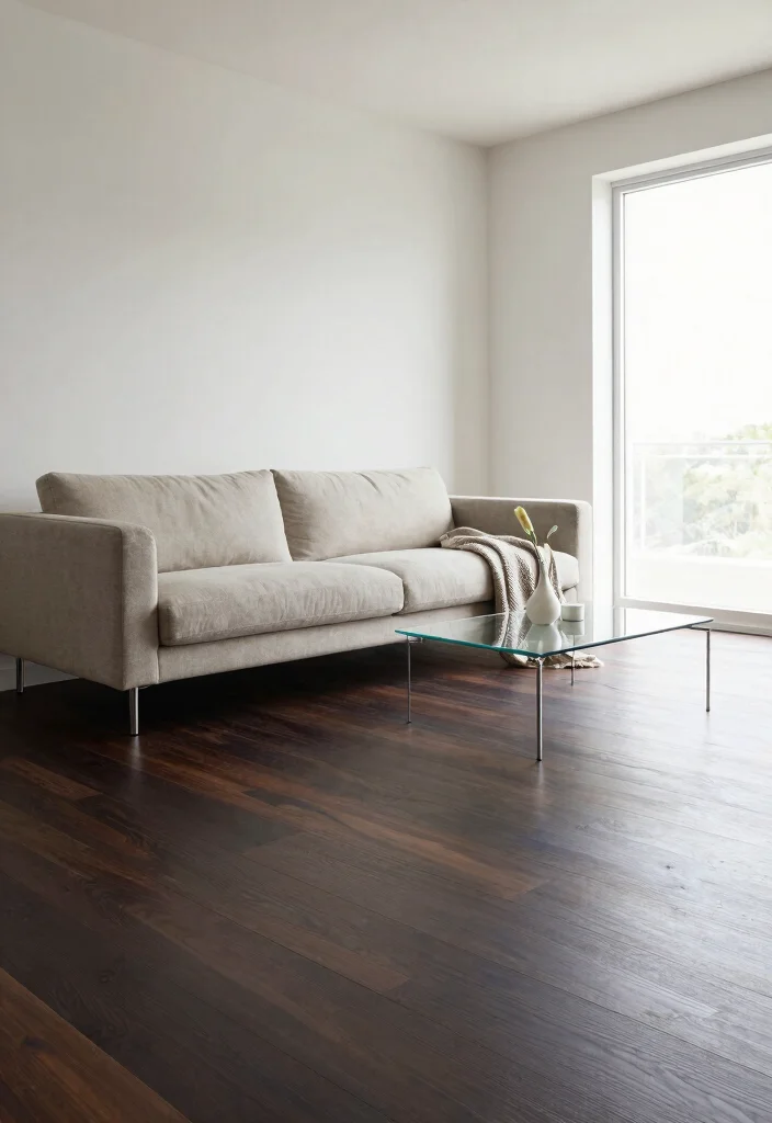 30 Dark Wood Floors Living Room Decor Ideas for a Warm Stylish Home - 8. Minimalist Approach 1