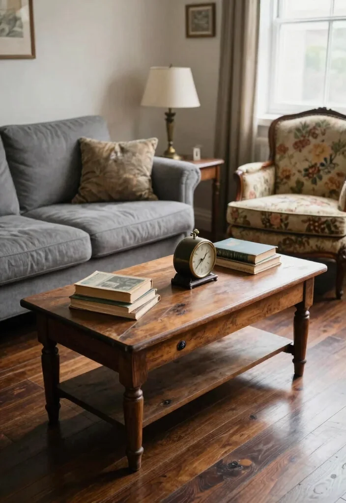 30 Dark Wood Floors Living Room Decor Ideas for a Warm Stylish Home - 9. Vintage Accents 1