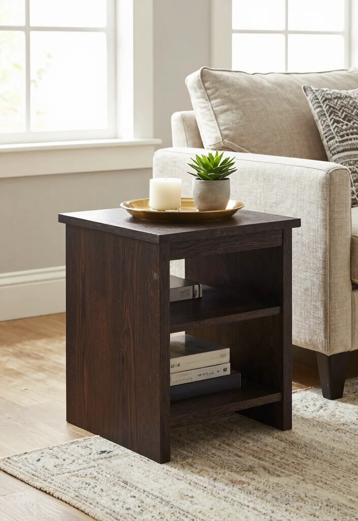 30 Dark Wood Living Room Decor Ideas for a Warm Elegant Home - 10. Dark Wood Side Tables 1