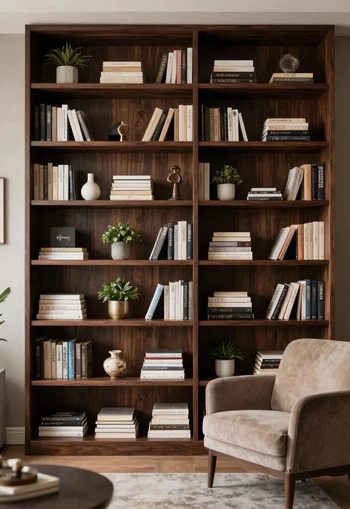 30 Dark Wood Living Room Decor Ideas for a Warm Elegant Home - 11. Dark Wood Bookshelves 1