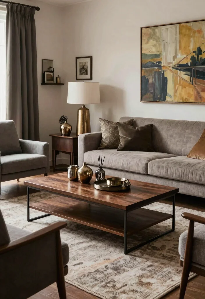 30 Dark Wood Living Room Decor Ideas for a Warm Elegant Home - 16. Dark Wood and Metal Combinations 1