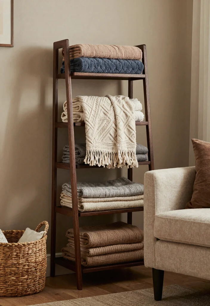 30 Dark Wood Living Room Decor Ideas for a Warm Elegant Home - 18. Dark Wood Quilt Racks 1