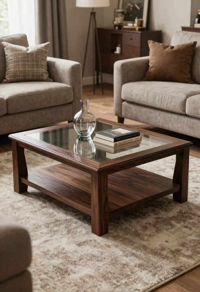 30 Dark Wood Living Room Decor Ideas for a Warm Elegant Home - 27. Dark Wood and Glass Combinations 1