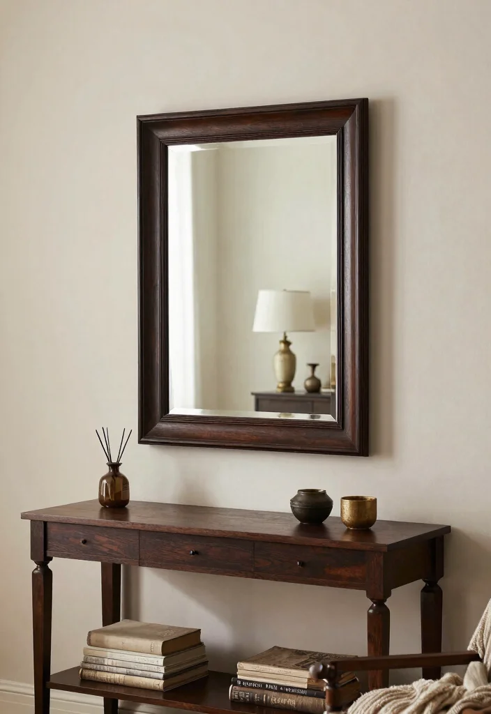 30 Dark Wood Living Room Decor Ideas for a Warm Elegant Home - 28. Dark Wood Mirrors 1