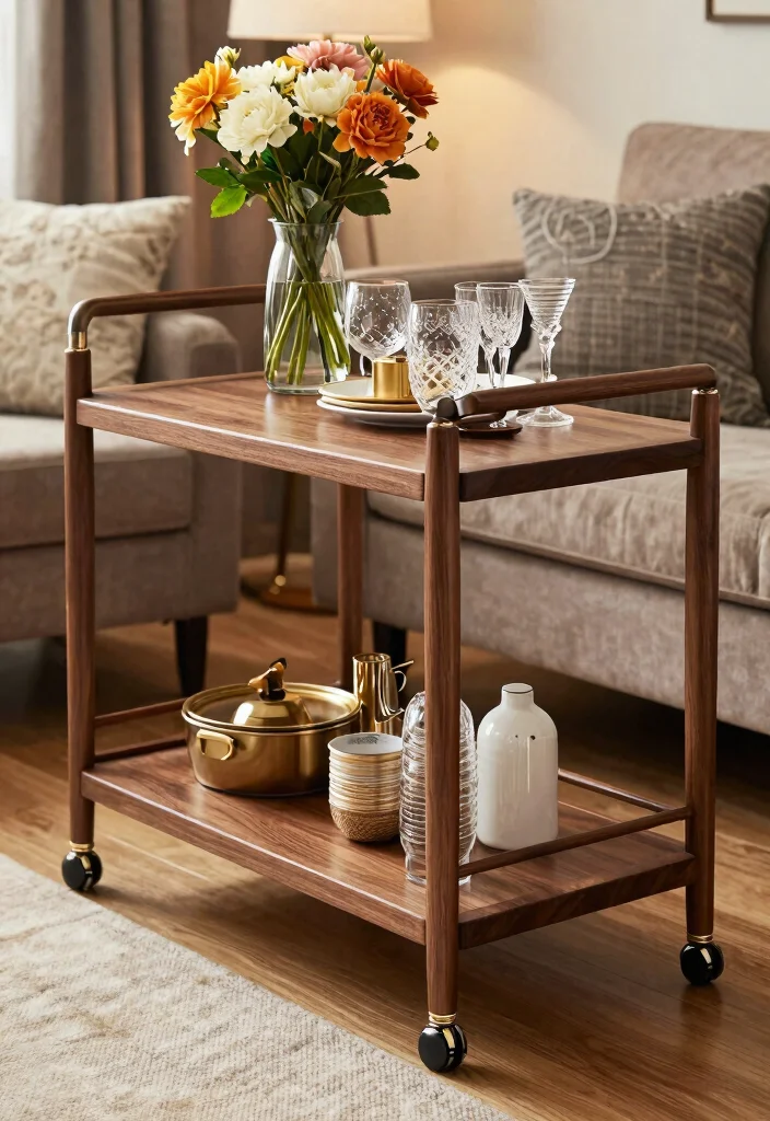 30 Dark Wood Living Room Decor Ideas for a Warm Elegant Home - 29. Dark Wood Serving Carts 1