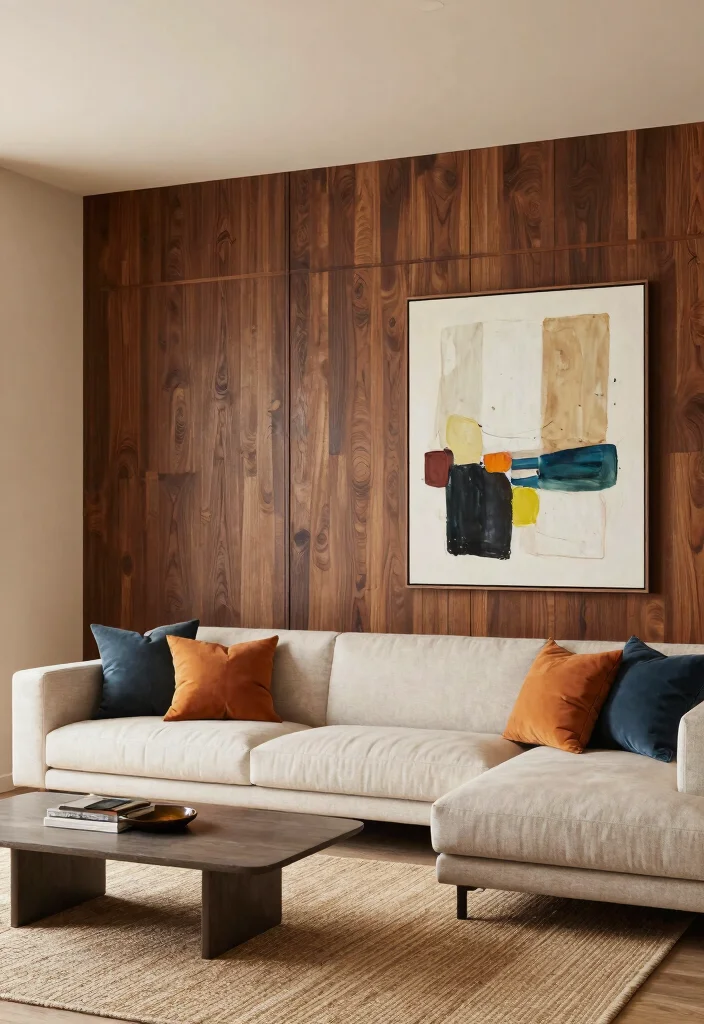 30 Dark Wood Living Room Decor Ideas for a Warm Elegant Home - 3. Accent Walls with Dark Wood Panels 1