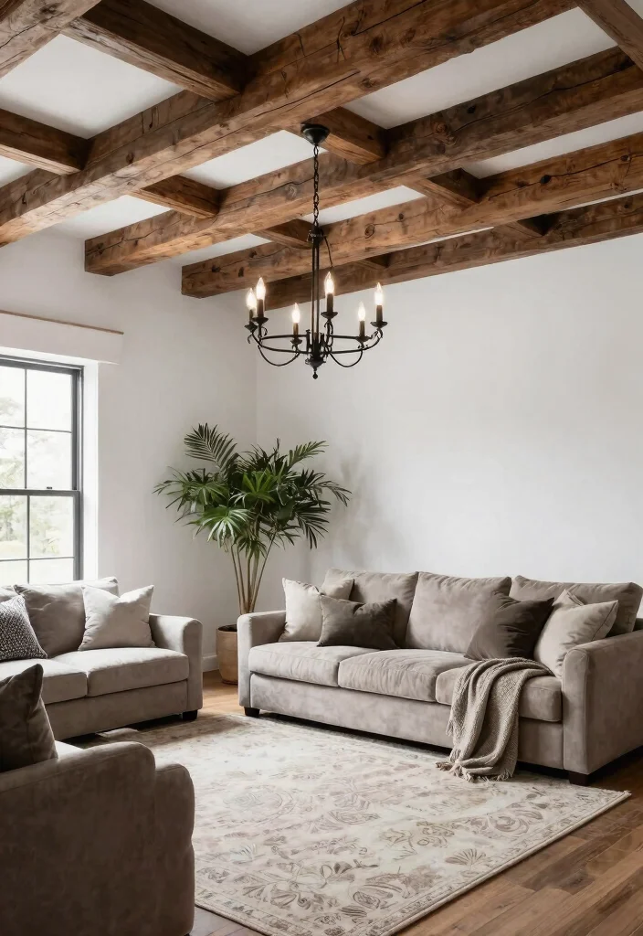 30 Dark Wood Living Room Decor Ideas for a Warm Elegant Home - 8. Rustic Dark Wood Beams 1