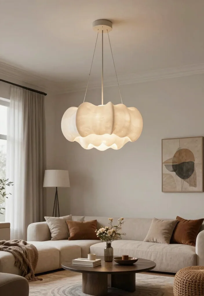 30 Dream House Decor Living Room Ideas for a Luxury Cozy Space - 10. Lighting Fixtures as Art 1