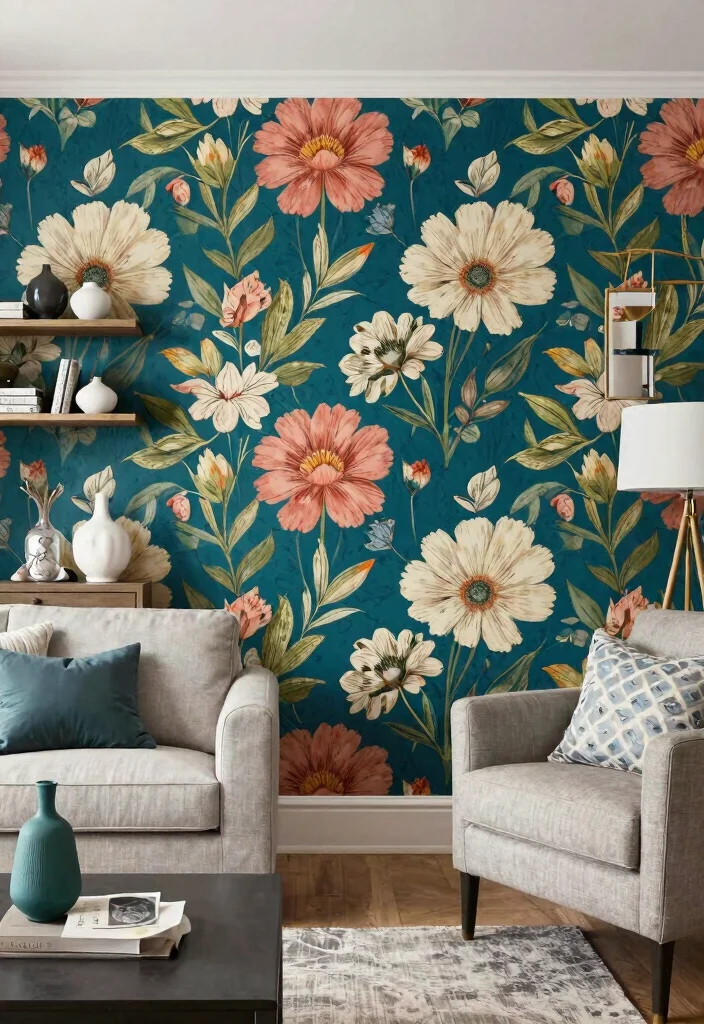 30 Dream House Decor Living Room Ideas for a Luxury Cozy Space - 11. Bold Wallpaper 1