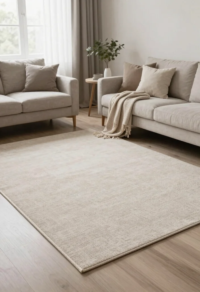 30 Dream House Decor Living Room Ideas for a Luxury Cozy Space - 13. Minimalist Rugs 1