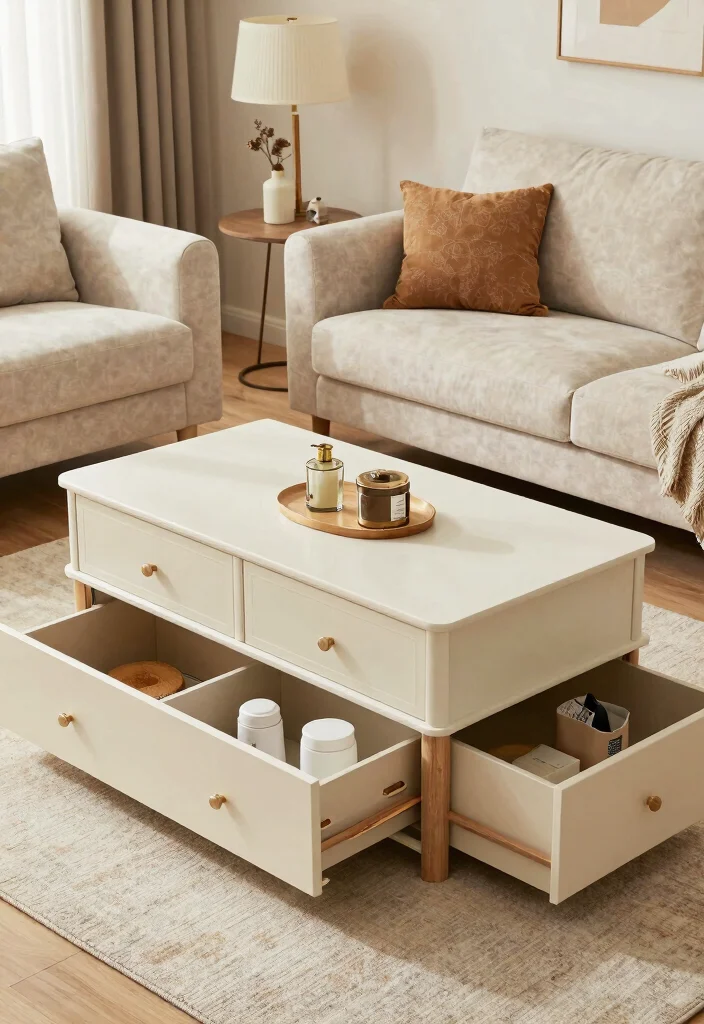 30 Dream House Decor Living Room Ideas for a Luxury Cozy Space - 23. Hidden Storage Solutions 1