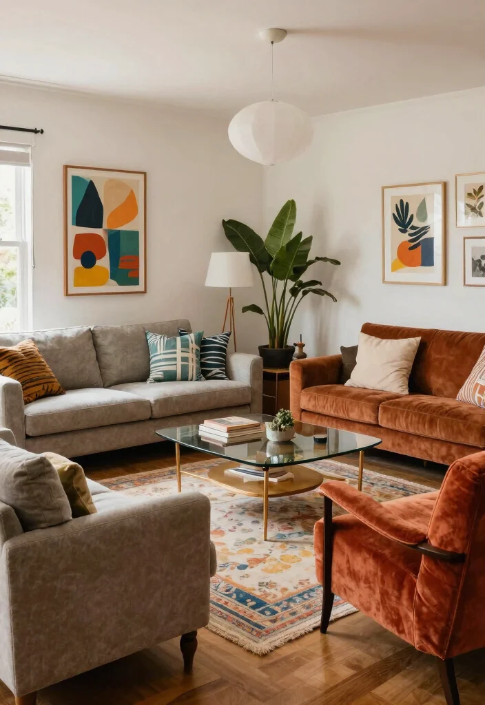 30 Dream House Decor Living Room Ideas for a Luxury Cozy Space - 28. Eclectic Furniture Arrangement 1