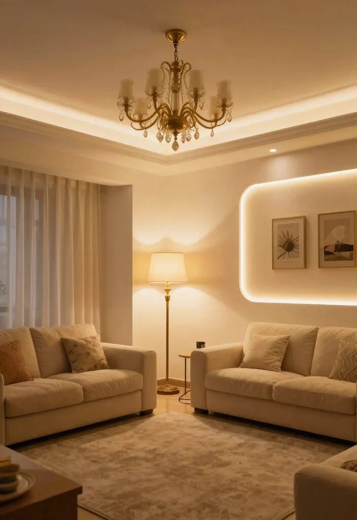 30 Dream House Decor Living Room Ideas for a Luxury Cozy Space - 4. Layered Lighting 1