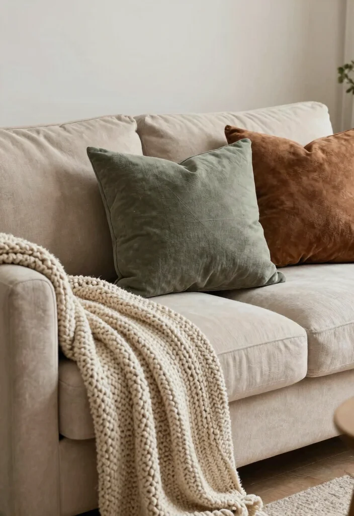 30 Earth Tone Living Room Decor Cozy Ideas for a Warm Natural Home - 12. Cozy Throw Pillows and Blankets 1
