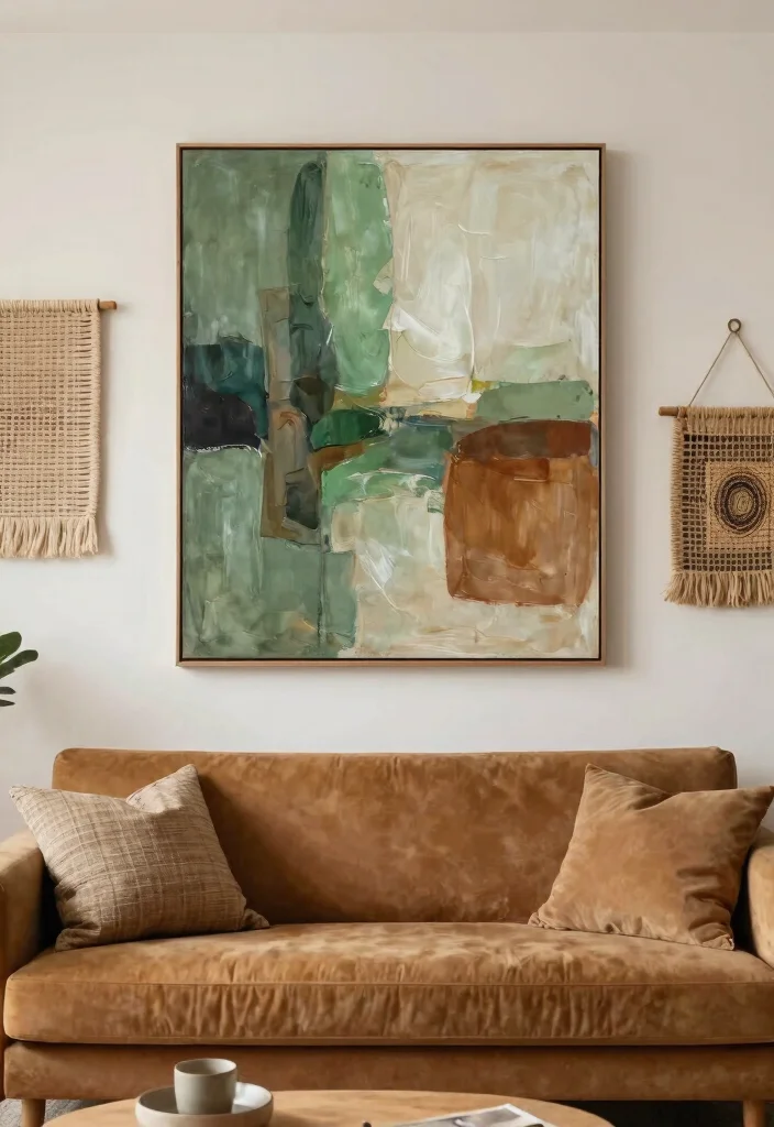 30 Earth Tone Living Room Decor Cozy Ideas for a Warm Natural Home - 16. Earthy Accents in Art 1