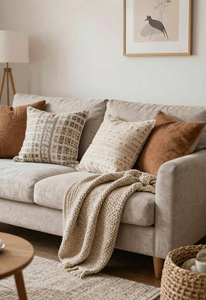 30 Earth Tone Living Room Decor Cozy Ideas for a Warm Natural Home - 19. Earth-Inspired Textiles 1