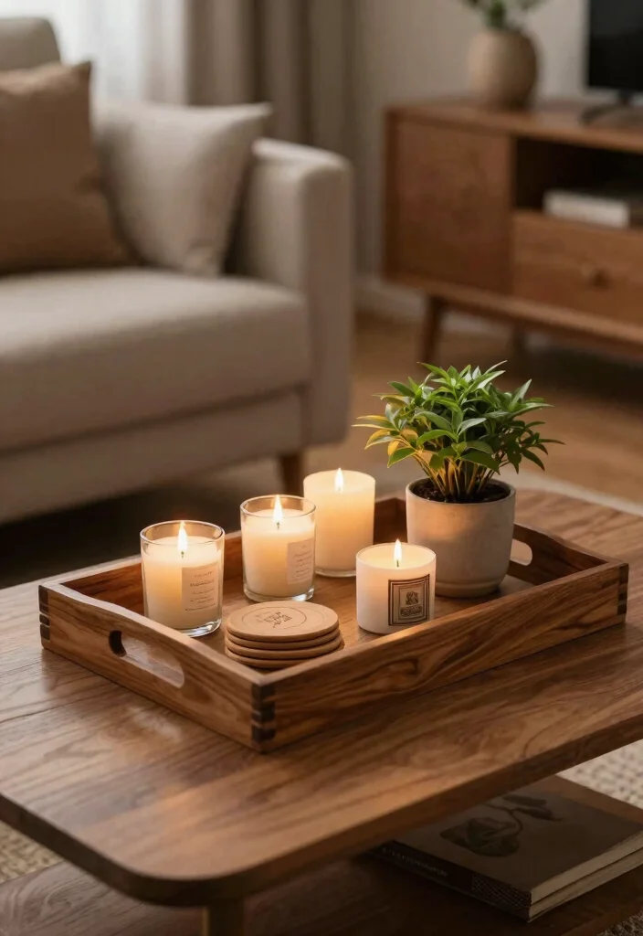 30 Earth Tone Living Room Decor Cozy Ideas for a Warm Natural Home - 25. Decorative Trays for Organization 1