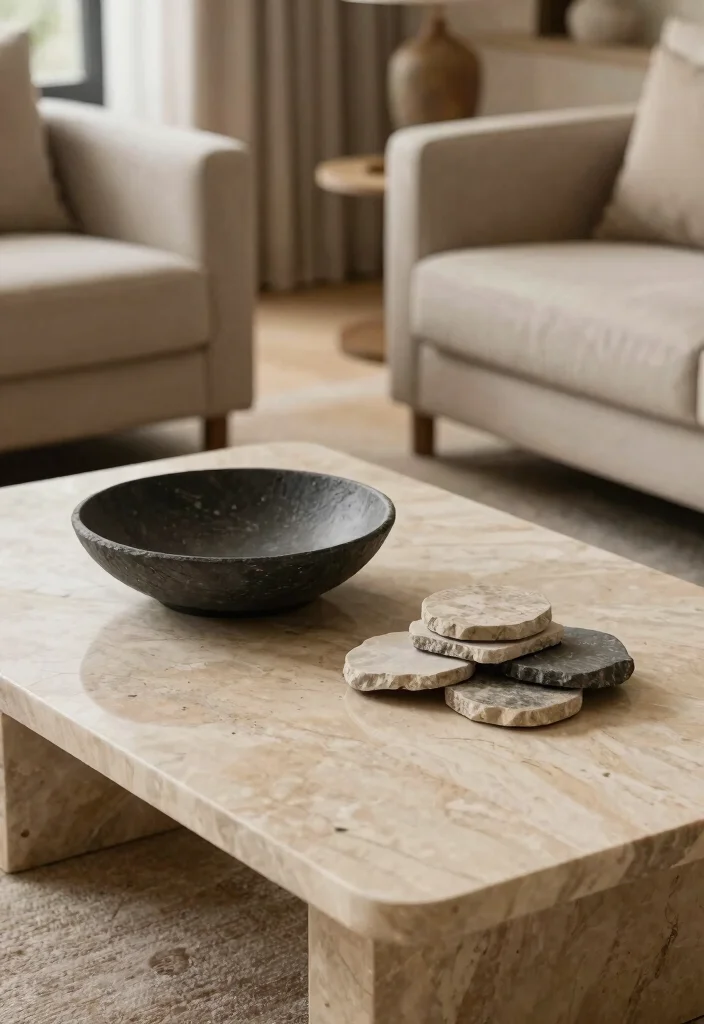 30 Earth Tone Living Room Decor Cozy Ideas for a Warm Natural Home - 26. Natural Stone Accents 1